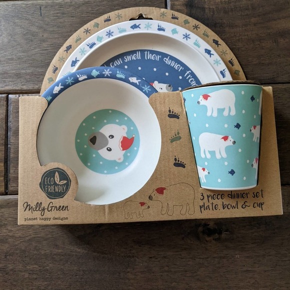Milly Green ECO Friendly Endangered Animals Polar Bear 3 Piece Dinnerware Set - Picture 1 of 7